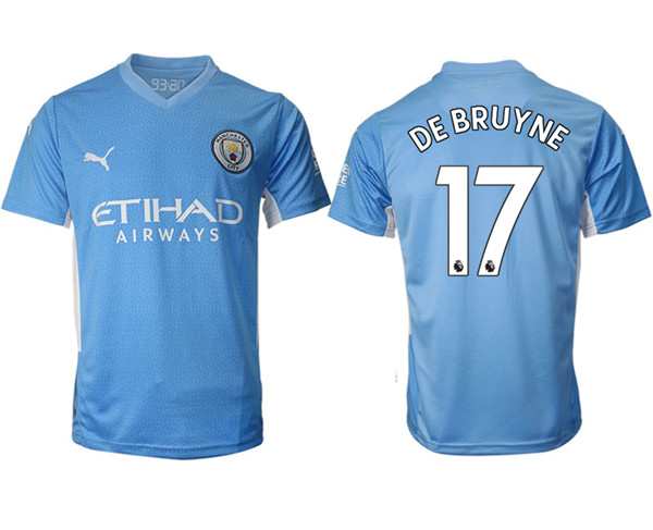 Men's Manchester City #17 Kevin De Bruyne 2021/22 Blue Home Soccer Jersey